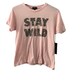 Wildfox Stay Wild Keke Tee Shirt Light Pink & Leopard NEW